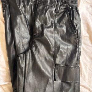 Love Tree Black Faux Leather Cargo Pants